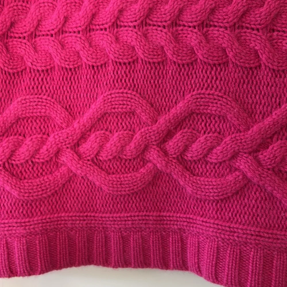 Garnet Hill Cashmere Cable Knit Sweater Turtleneck Magenta Pink M w MEASUREMENTS - Picture 5 of 12